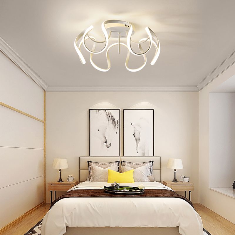 Metal Floral Curves Ceiling Lighting Minimalistic LED Semi Flush Light for Bedroom