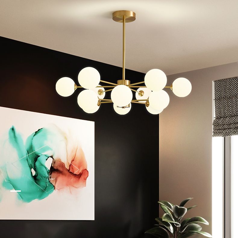 Modern Simplicity Chandelier Light Opal Glass Shade Living Room Lighting Fixture