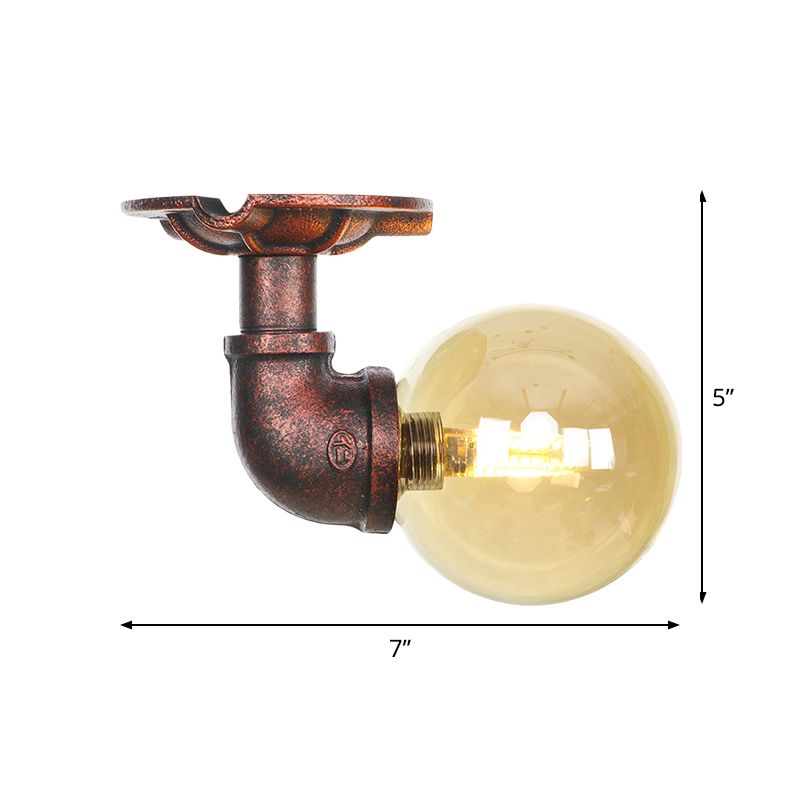 Antiqued Global Semi Flush Lighting 1 lamp amberkleurig glas LED dichtbij plafondlamp in koper
