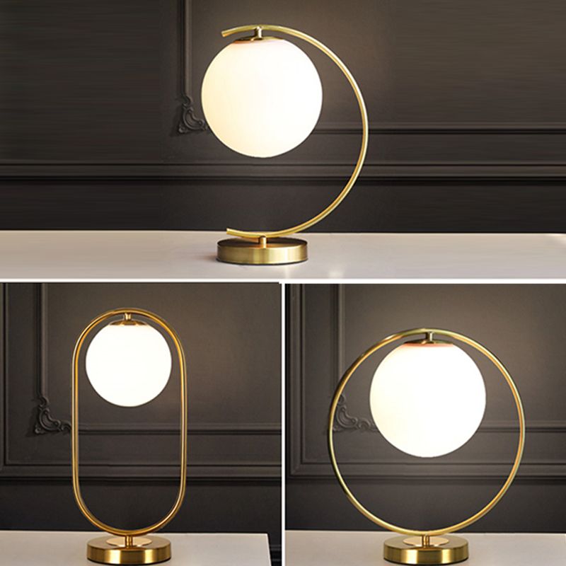 Modern Night Table Lamps 1-Light Bedroom Globe Nightstand Lights with White Glass Shade