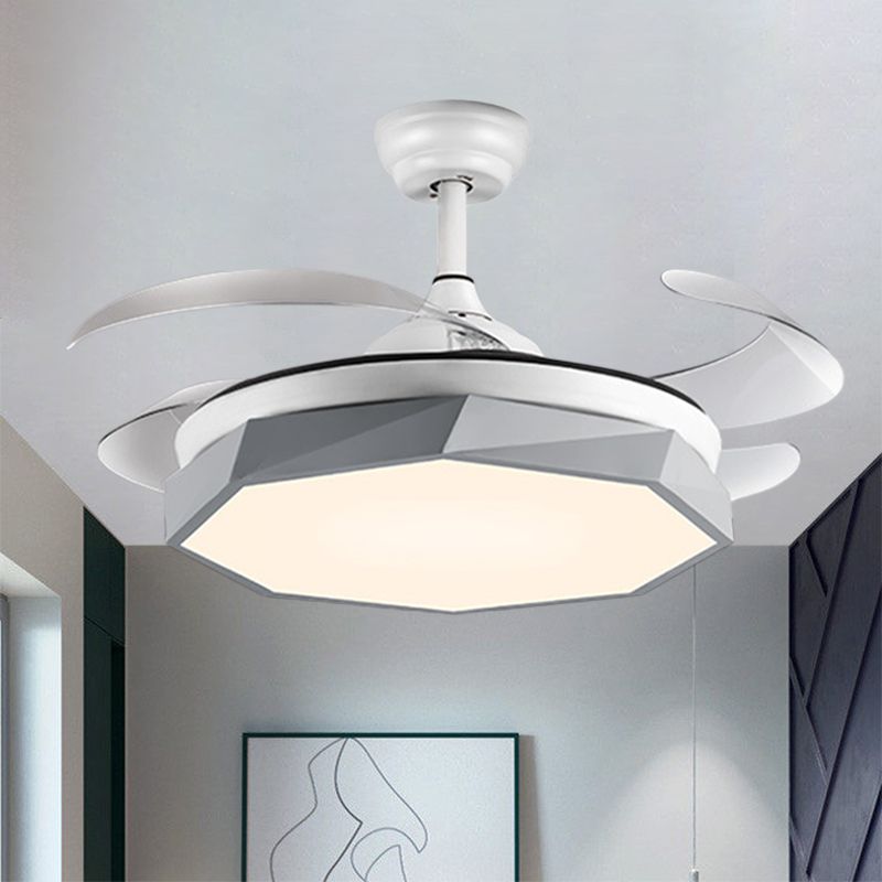 42 "breit facettierte Oktagon Deckenlampe Minimalismus Acrylgrau/Weiß/Rosa 4 Blades LED -Pendellventilator für Wohnzimmer