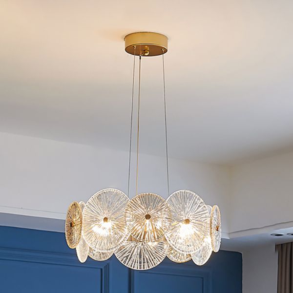 Gold Circle Chandelier Modern Multi Light Hanging Light with Glass for Bedroom