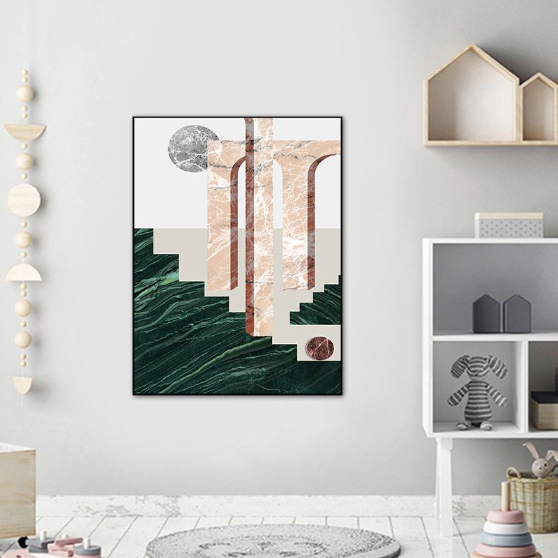 Illustration Abstract Wall Art Print Textured Nordic Dining Room Canvas in Dark Color