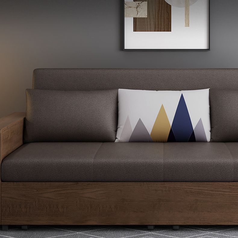 Solid Wood Sofa Futon Square Arm Pillow Included Convertible Sofa