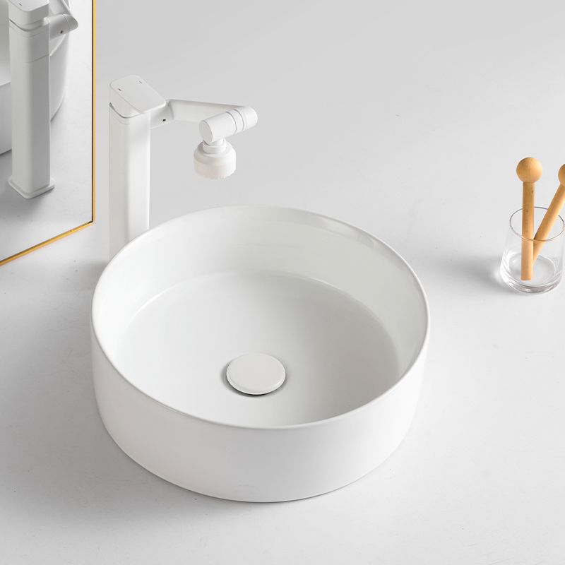 Round White and Orange Trough Bathroom Sink Porcelain Trough Bathroom Sink