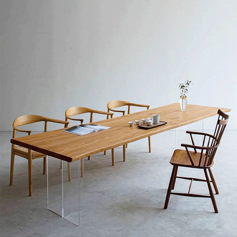 Solid Wood Top Dining Table Contemporary Table with Sled Base