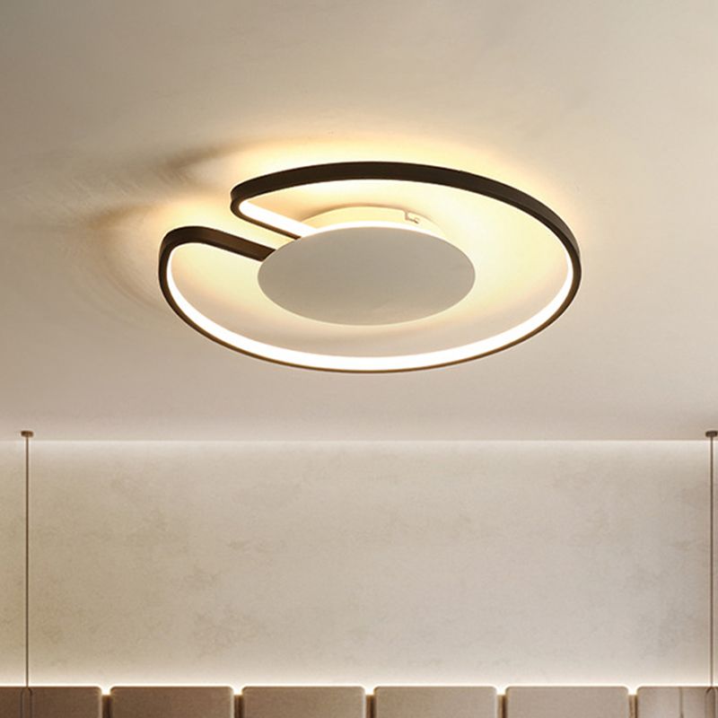 15"/19" W Minimal LED Flush Mount Light Iron White and Black Inner/Black and White Inner Hoop Ceiling Lamp with Open Design