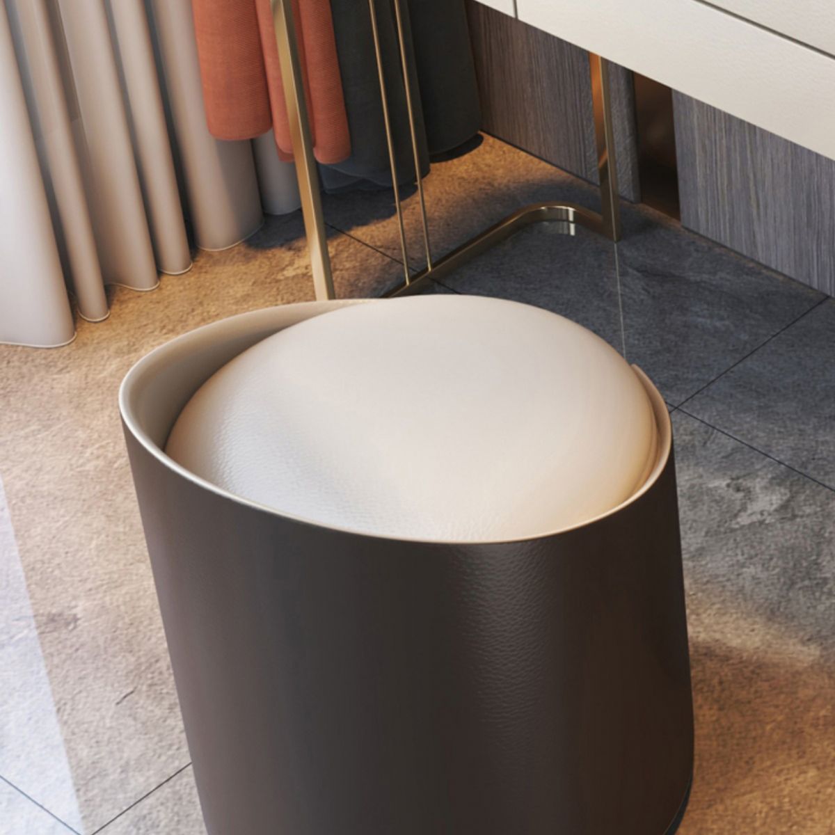 Glass Vanity Desk with 5 Storage Drawers 16.14" Wide Cream Wood Vanity Set