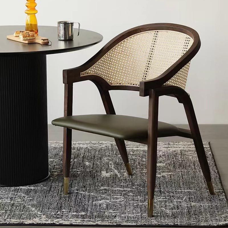 Glam Rattan Dining Chairs Open Back Dining Side Furniture with Wood Legs in Matte Finish