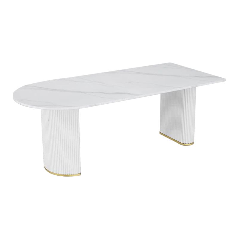 Stone Top Dining Table Modern Dining Table with Double Pedestal Base in White
