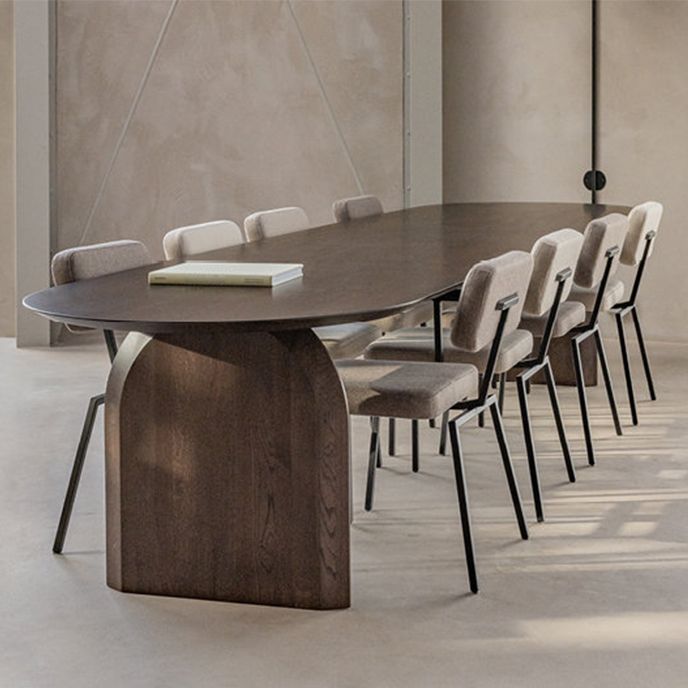 Modern Solid Wood Table for Restaurant Oval Table with Double Pedestal