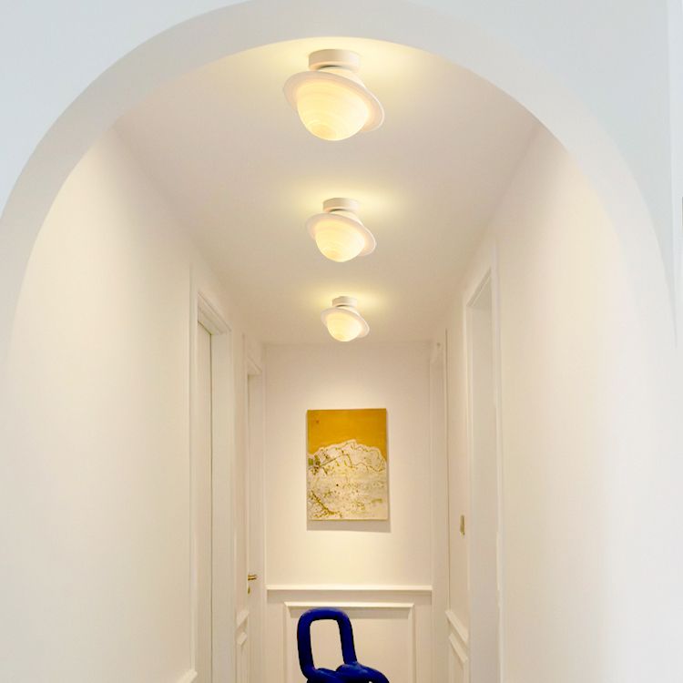Sphere Shape Flush Lights Modern Style Plastic 1 Light Flush Mount Fixture in White
