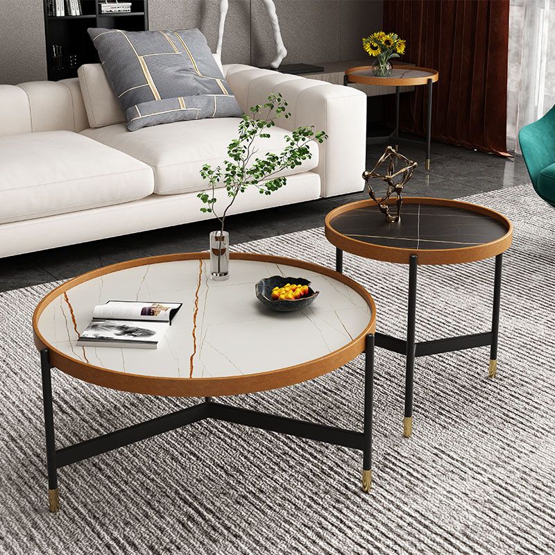 3 Legs Base Design Cocktail Table Rock Plate Desktop Round Coffee Table with Iron Base