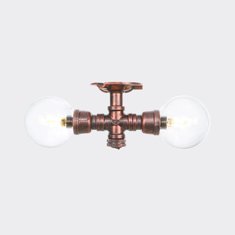 Boule d'éclairage semi-montée en cuivre et verre transparent, 2 lumières, lampe LED antique encastrée