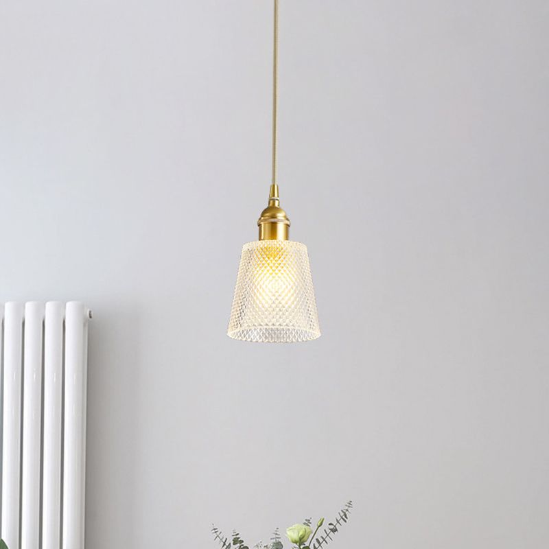 Tapered Pendant Light Fixture Mid-Century Modern Ribbed Glass Hanging Pendant Lights for Bar