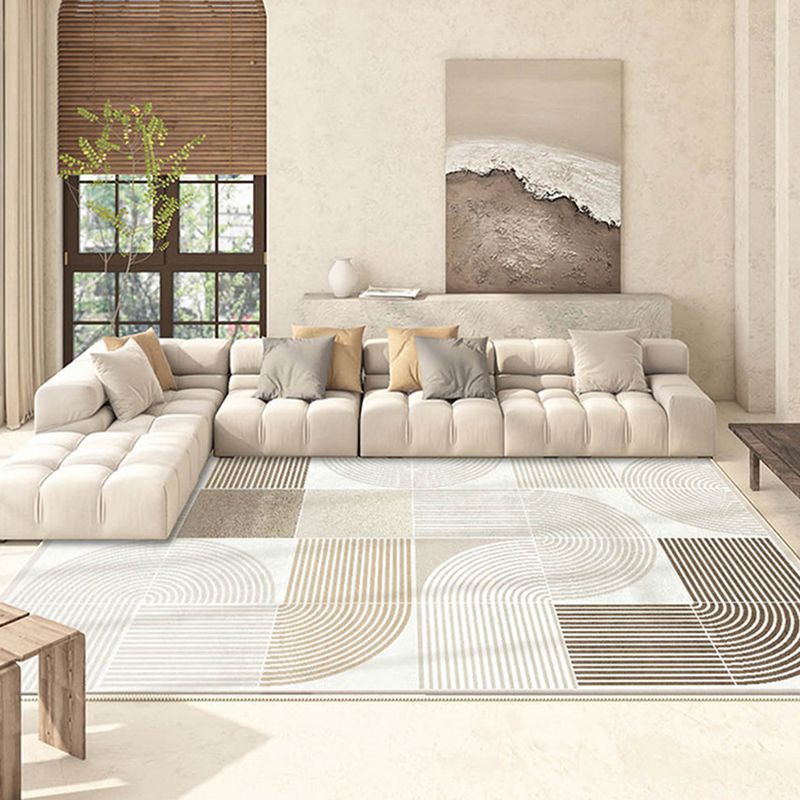 Light Brown Simple Rug Polyester Line Rug Non-Slip Backing Area Rug for Home Decor