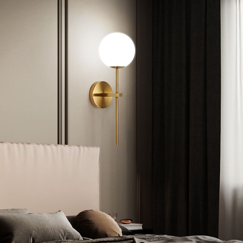 Gold 1-Light Wall Sconce in Modern Concise Style Aluminium Globe Wall Lamp with Glass Shade