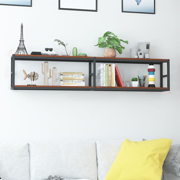 Industrial Wall Unit Bookshelf Black Steel Frame Natural Manufactured Wood Shelf Bookshelf