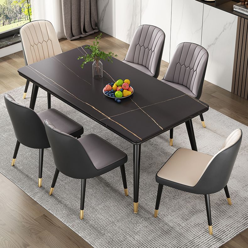 Modern Style Sintered Stone Dining Table 4 Legs Carbon Steel Base Rectangle Table for Home