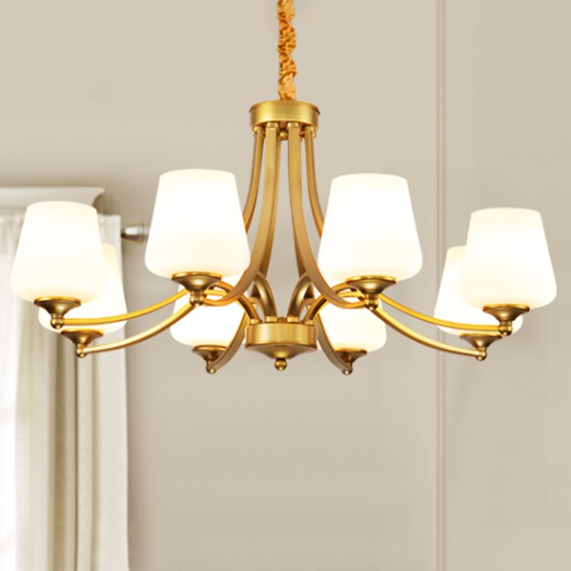 Vintage Bud Shade Chandelier Pendant Light Cream Glass Hanging Light for Living Room