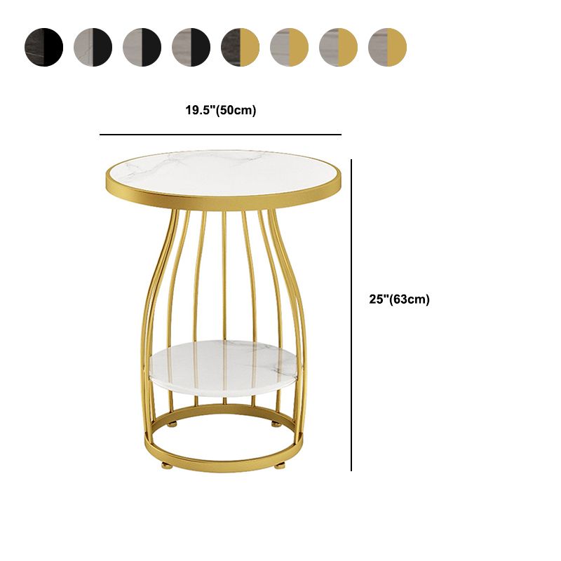 Modern Slate Round Side Table 19.6-inch Metal Pedestal End Table with Shelf