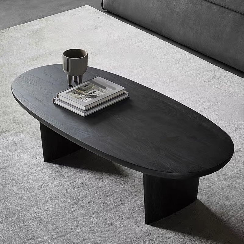 North European Oval Coffee Table Wood Cocktail Table in Black