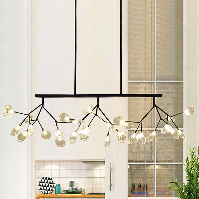 Firefly Hanging Island Light Modernist Clear Glass Dining Table Ceiling Pendant in Black/Gold