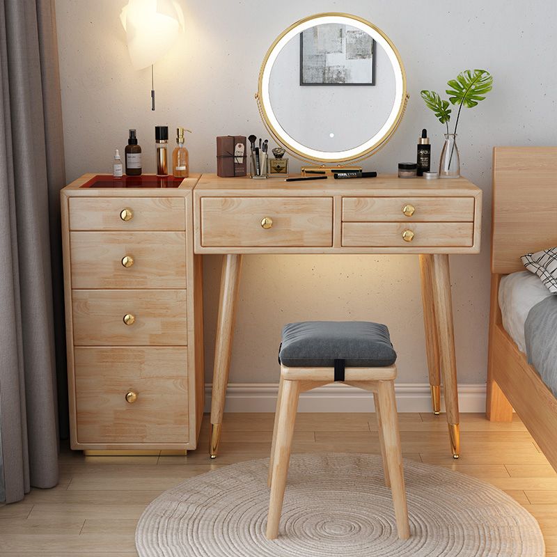 Scandinavian Dressing Table with Drawers Solid Wood Makeup Counter