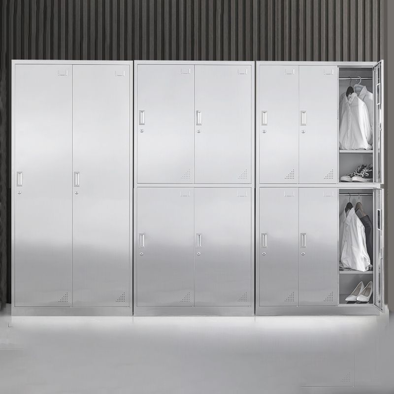 Contemporary Steel Indoor Cabinet Silver Storage Cabinet with Hinged Doors