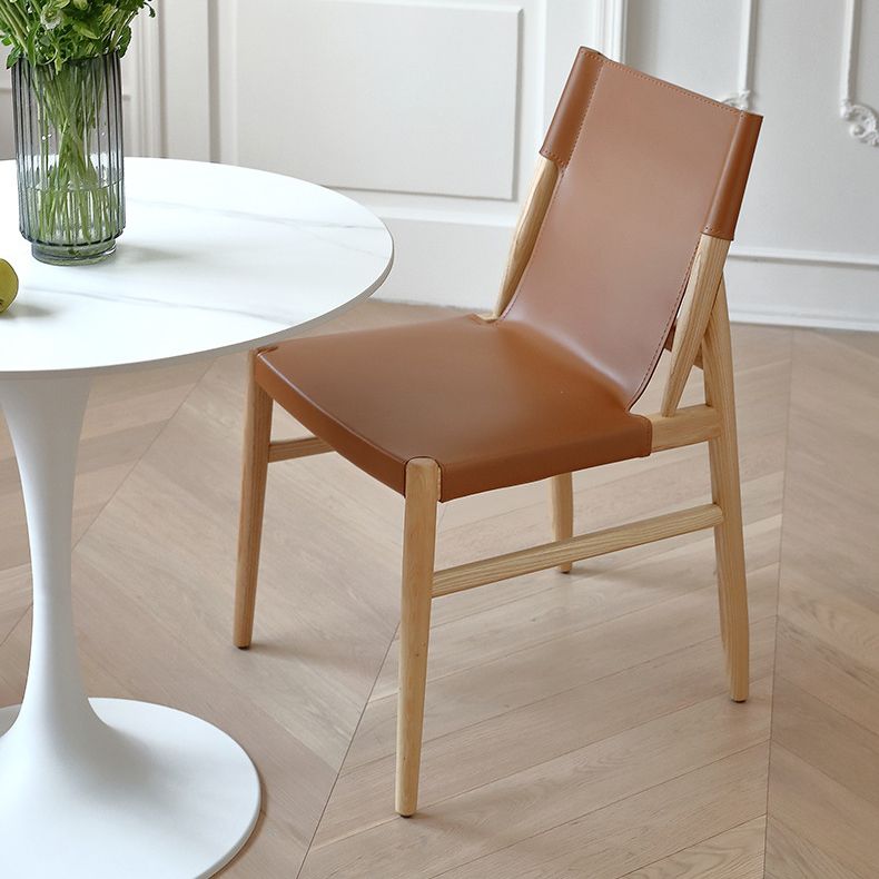 Ash Solid Wood Side Chair Contemporary Leather Armless Dining Chair