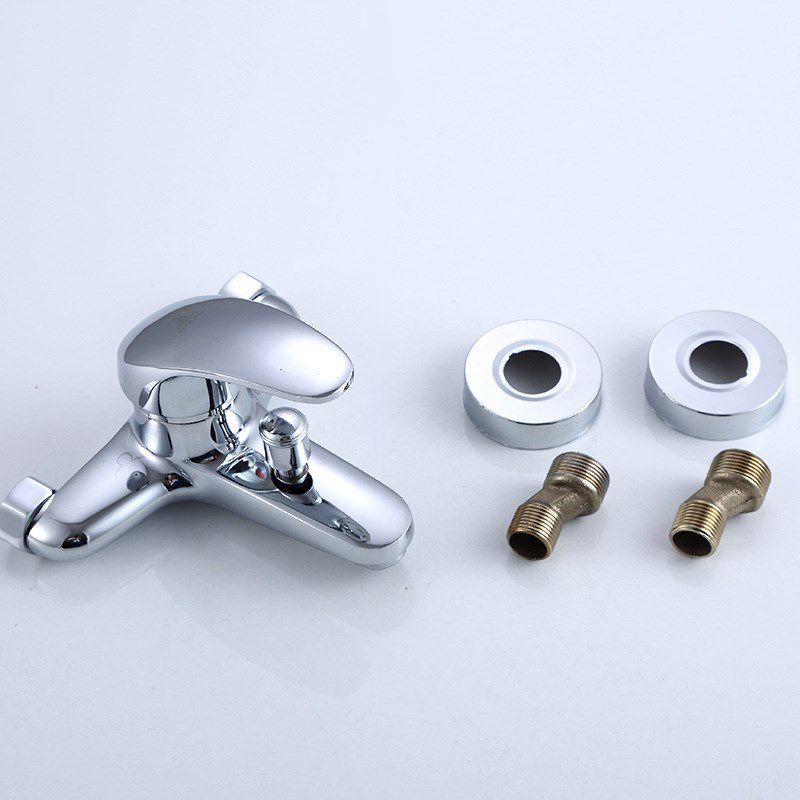 Modern Silver Tub Spout One Handle and Two Hole Brass Wall Mounted Faucet