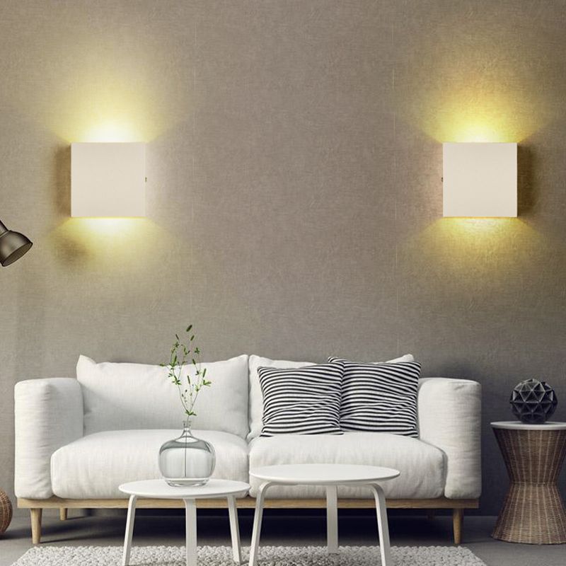2-Lights Aluminum Wall Light Modern Cube 4" Wide Wall Sconce for Living Room