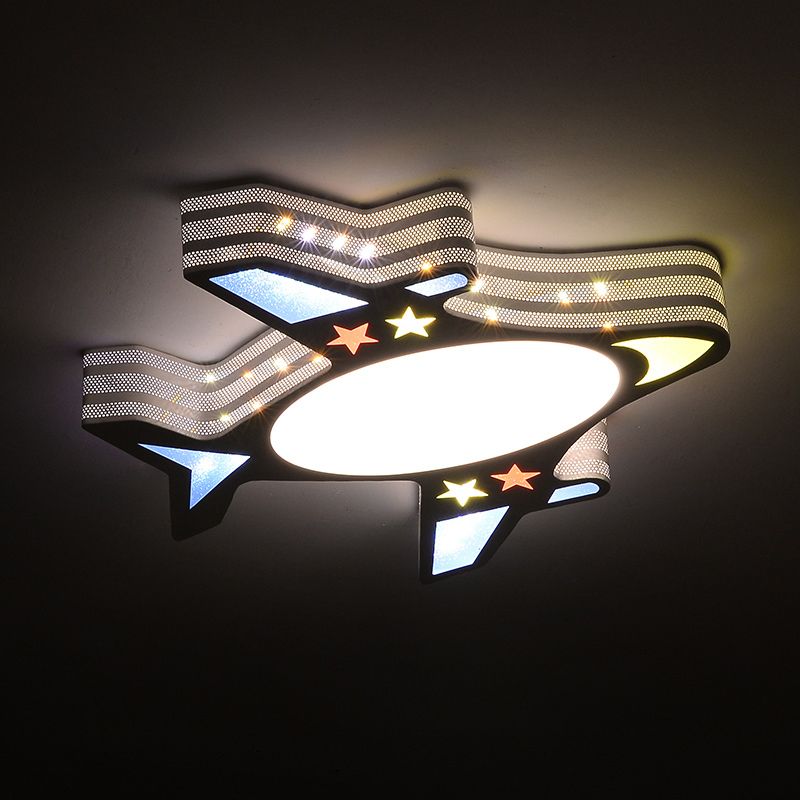 Metal Aircraft Flush Mount Lighting Kids LED Grau Deckenleuchte mit Star Cutouts für Schlafzimmer