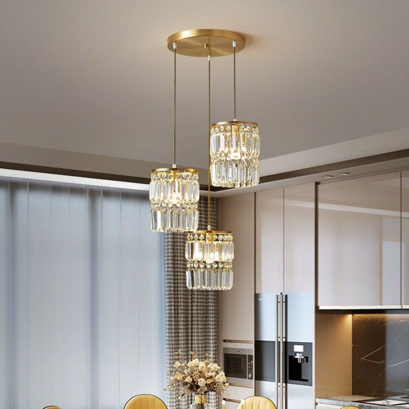 Cylindre Crystal Prisms Multi-Light Pendant Pendant Postmodern Gold Hanging Lamp Kit