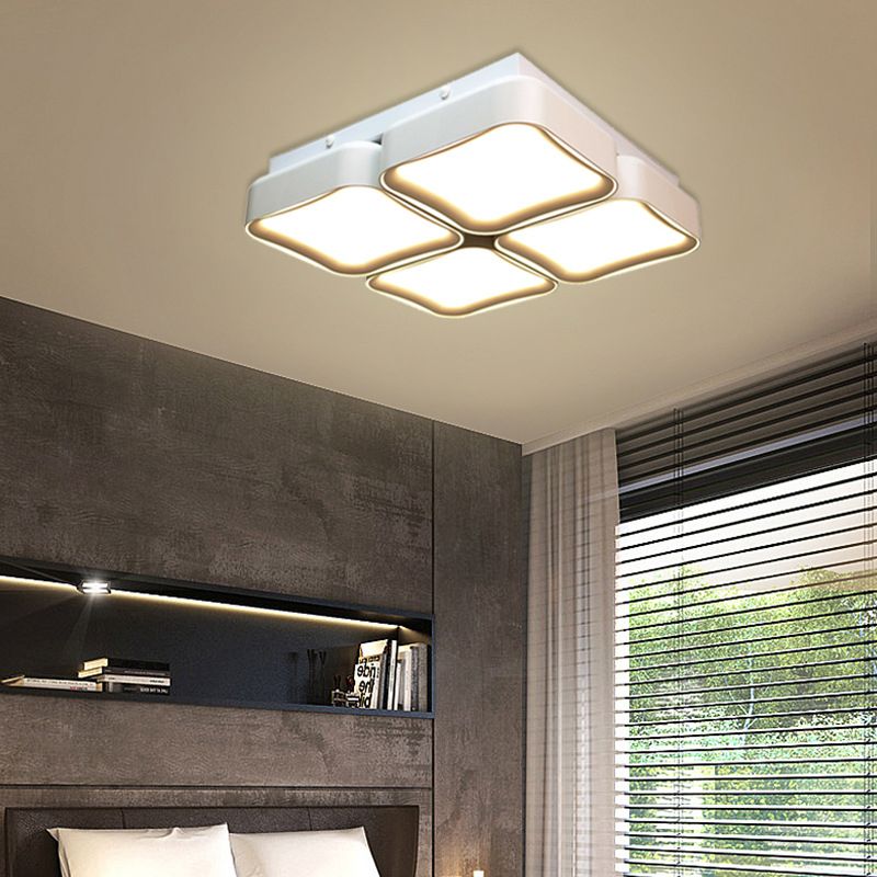 Hedendaagse Vierkante Flush Verlichting Metalen LED Slaapkamer Plafond Opgezette Fixture in 3-kleurenlicht