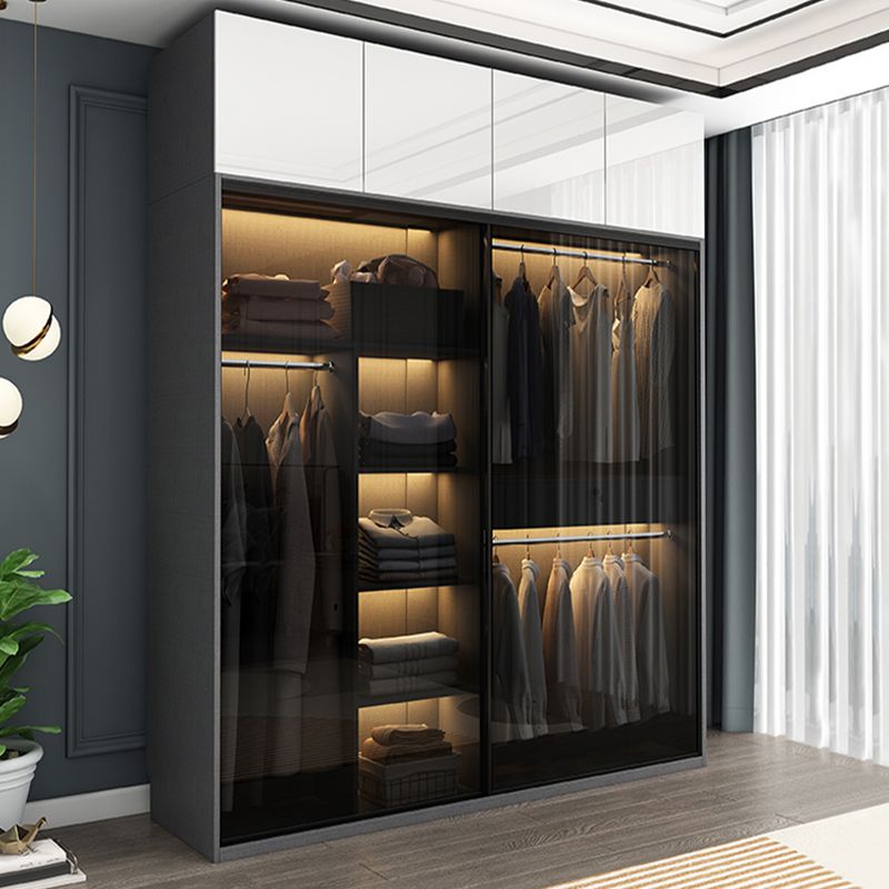 Modern Style Glass Wardrobe 1-Drawer Bedroom Wardrobe Closet
