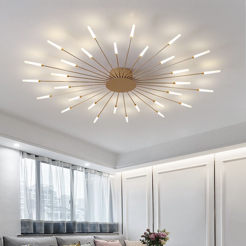 Modern Minimalist LED Semi Flush Mount Lacquered Iron Linear Ceiling Light with Acrylic Shade