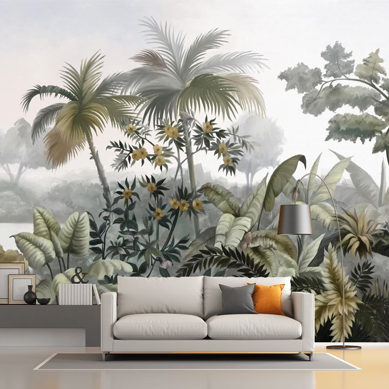 Tropical Plant Island Wall Mural Decal Green Water Resistant Wall Art for Living Room