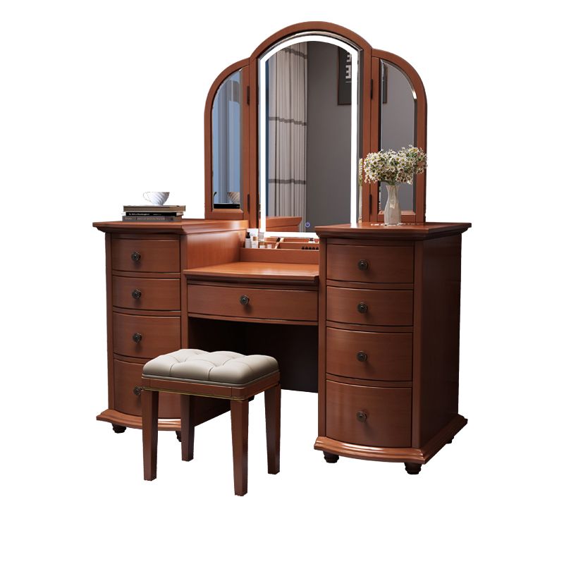 Contemporary Vanity Table and Stool Set 9 Drawers Makeup Vanity Desk