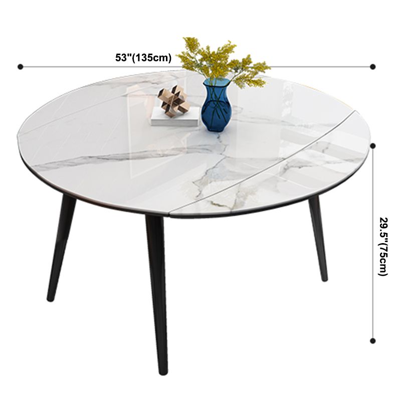 Modern Round Dining Table Sintered Stone Dining Table with 4 Black Legs,53.1"L x 31.5"W x 30"H