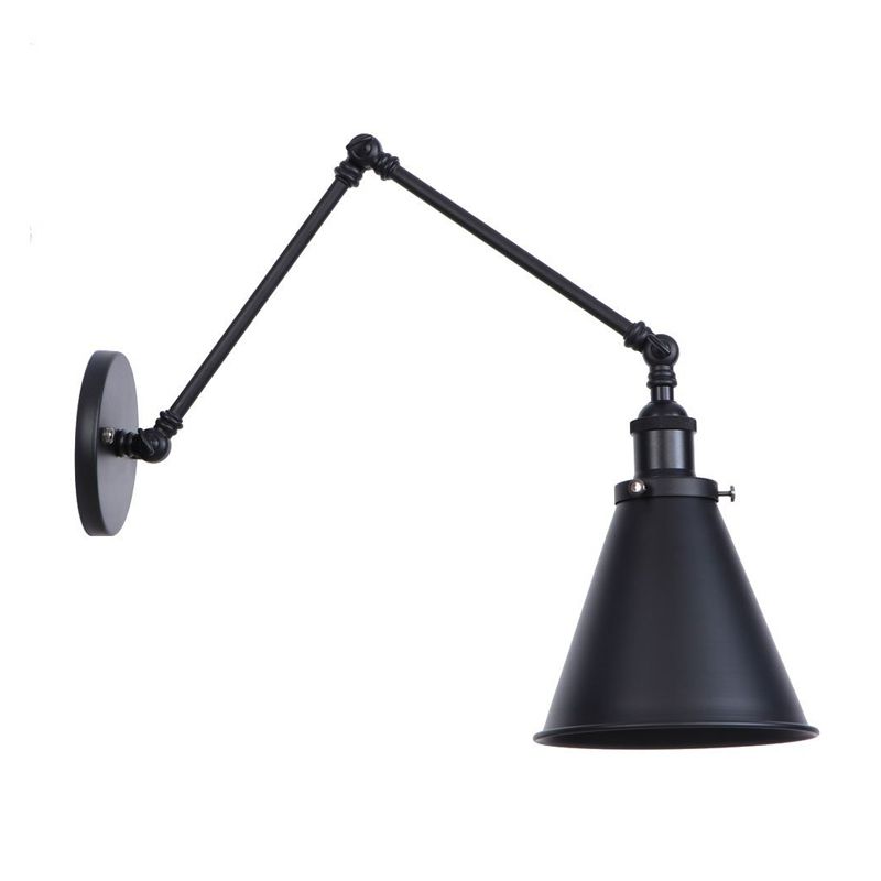 1/2-Head Wall Lighting Ideas Farmhouse Trumpet Shaped Metal Wall Light with Adjustable Arm in Black