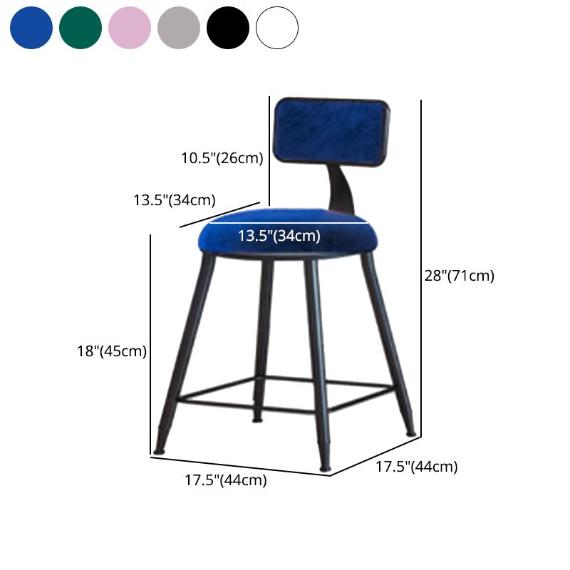 Industrial Armless Backrest Counter Stool Iron Cafe Bar Stool with Velvet Cushion