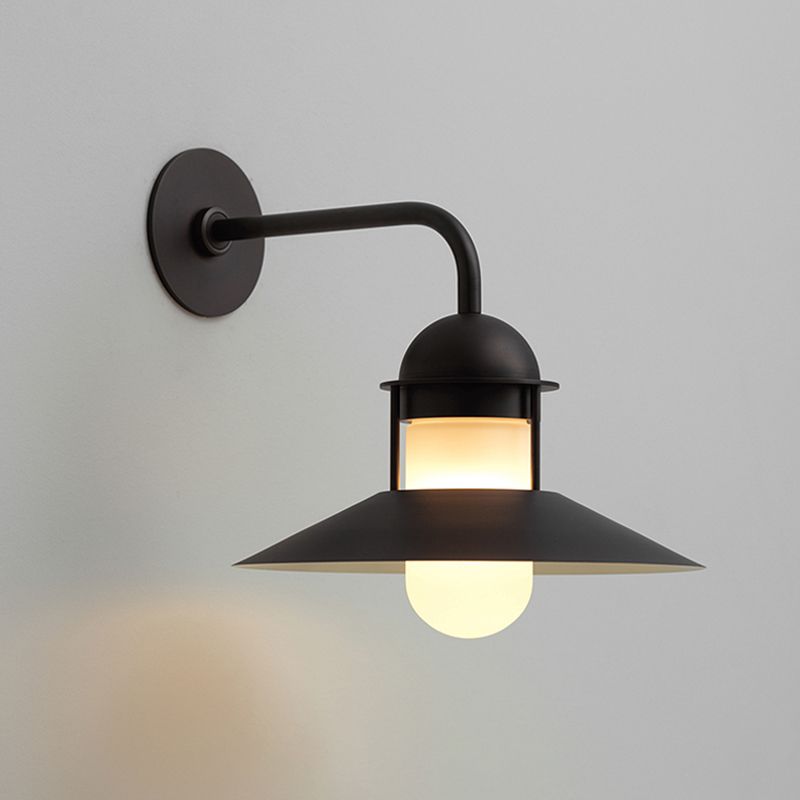 Matte Black Conical Wall Lamp Vintage Metal Outdoor LED Wall Mounted Lamp with Capsule Glass Shade