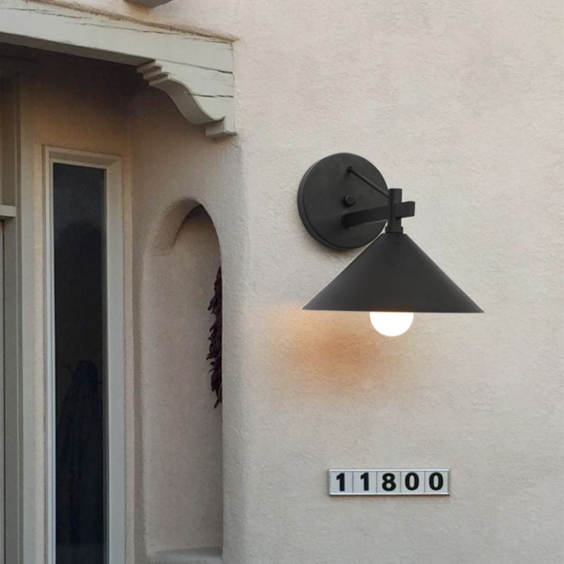 Metal Cone Wall Hanging Light Vintage 1 Light Outdoor Sconce Lighting Fixture in Black/Antique Brass/Aged Silver