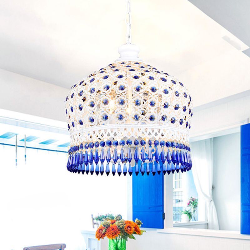 Dome Dining Room Chandelier Lamp Bohemian Metal 3 Lights White Pendant Lighting Fixture
