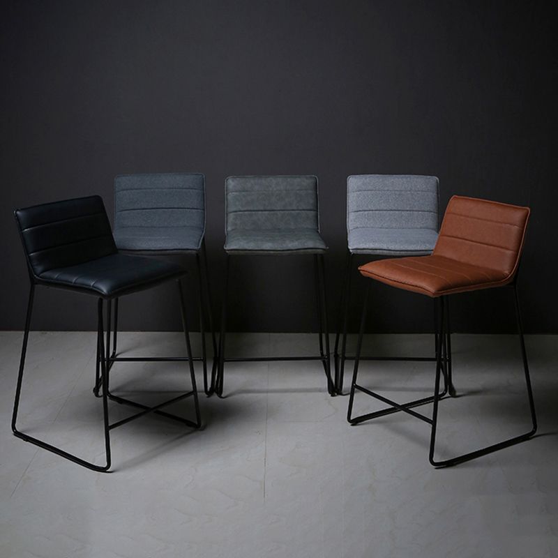 Scandinavian Black Iron Base Barstool Fabric and Faux Leather Bar Stools