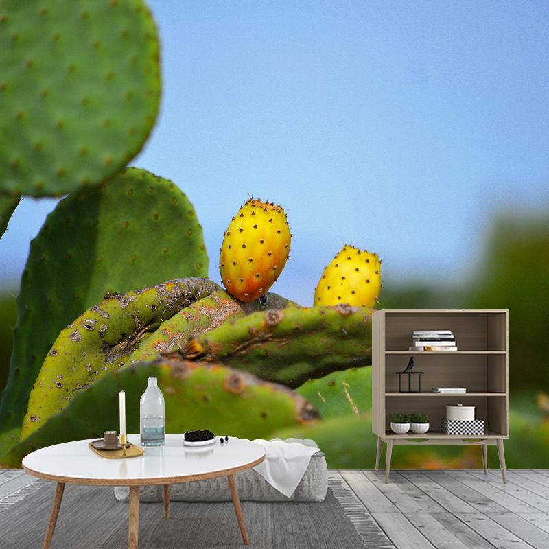 Green Cactus Wall Mural Giant Wall Covering for Dining Room, Moisture Resistant