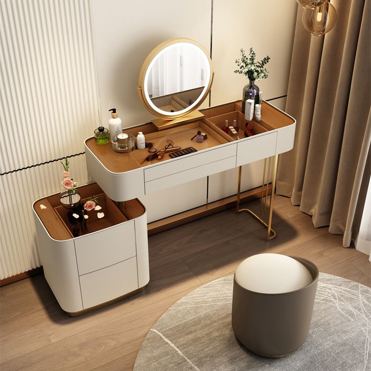 Contemporary Vanity Tables 5 Drawers Glass Top Makeup Vanity Desk