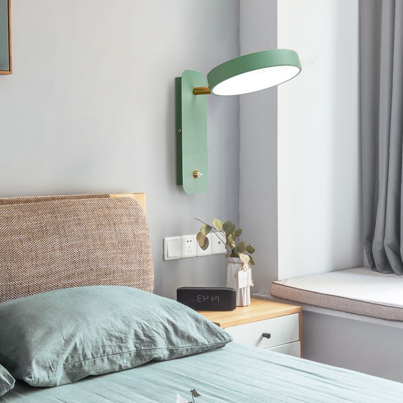 Modern Nordic LED Macaron Wall Lamp Wrought Iron Circular Wall Sconce with Acrylic Shade