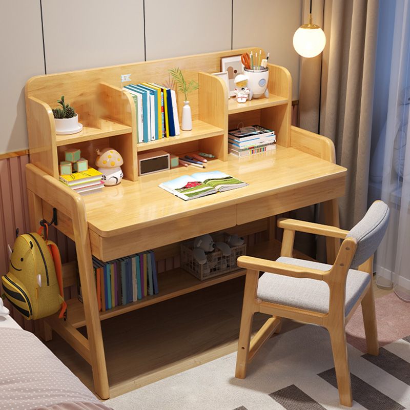 Adjustable Kids Desks & Chair Set with Hutch Solid Wood 43.3" H Child Desks Writing Desks